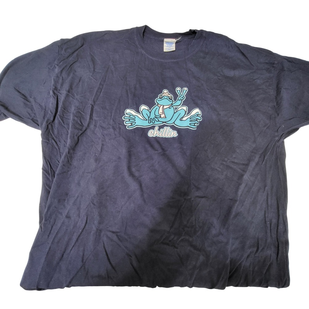 Peace Frogs Chillin Winter Frog Navy Blue Graphic T-Shirt Mens XXXL 3XL Cotton